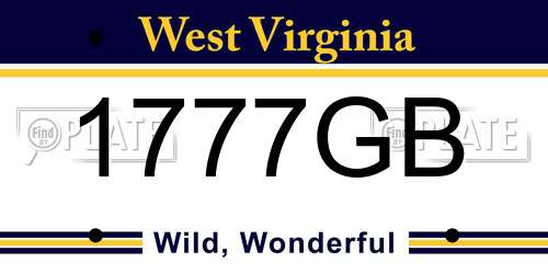 1777GB West Virginia License Plate