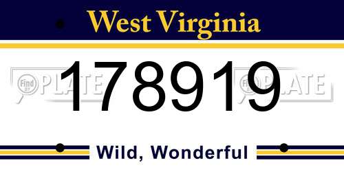 178919 West Virginia License Plate