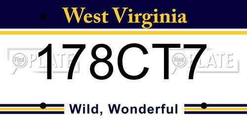 178CT7 West Virginia License Plate