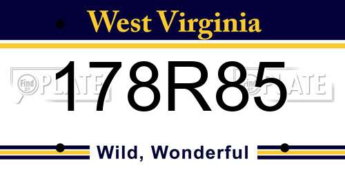 178R85 West Virginia License Plate