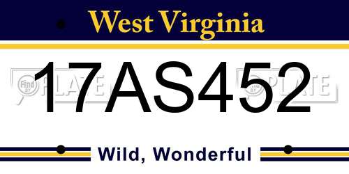 17AS452 West Virginia License Plate