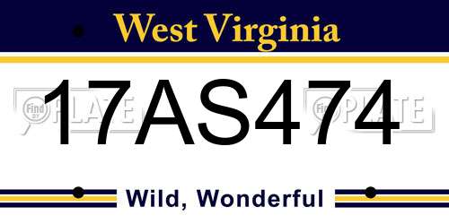 17AS474 West Virginia License Plate