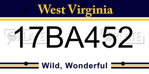 17BA452 West Virginia License Plate