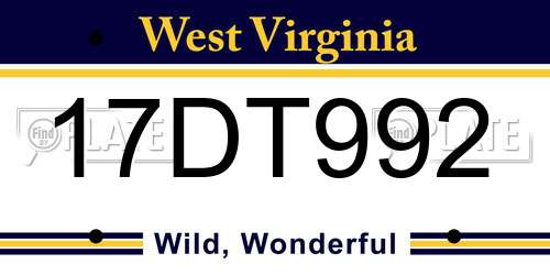 17DT992 West Virginia License Plate
