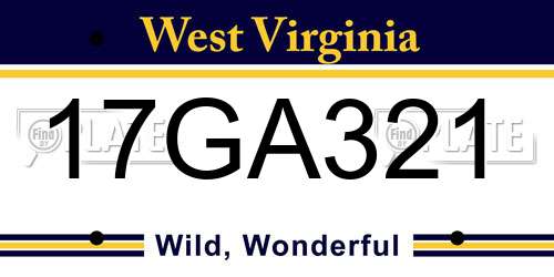 17GA321 West Virginia License Plate