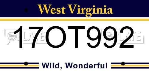 17OT992 West Virginia License Plate