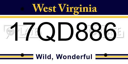 17QD886 West Virginia License Plate
