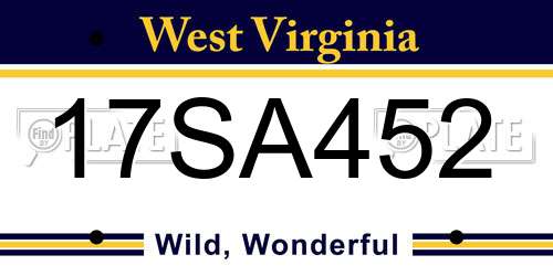 17SA452 West Virginia License Plate