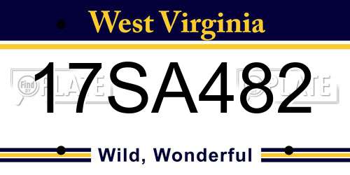 17SA482 West Virginia License Plate