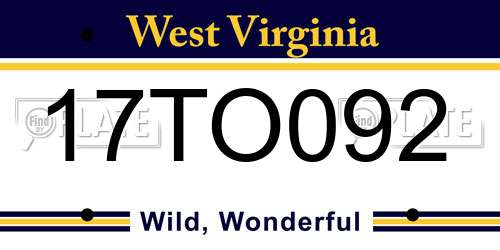 17TO092 West Virginia License Plate