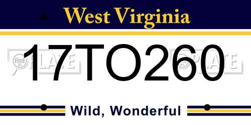 17TO260 West Virginia License Plate