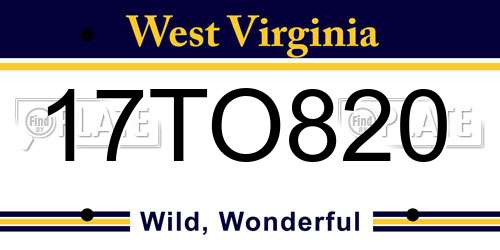 17TO820 West Virginia License Plate