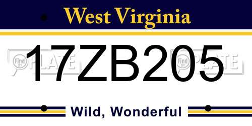 17ZB205 West Virginia License Plate