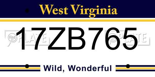 17ZB765 West Virginia License Plate