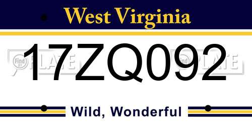 17ZQ092 West Virginia License Plate