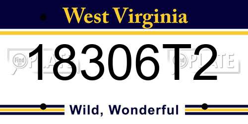 18306T2 West Virginia License Plate