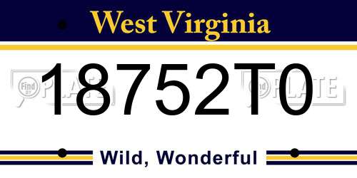18752T0 West Virginia License Plate
