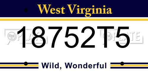 18752T5 West Virginia License Plate