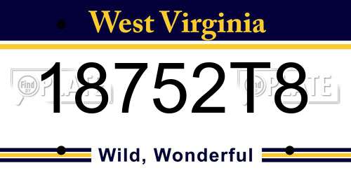 18752T8 West Virginia License Plate