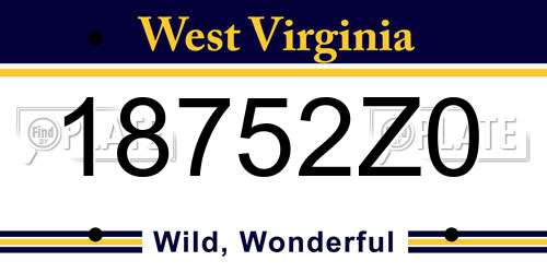 18752Z0 West Virginia License Plate