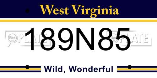 189N85 West Virginia License Plate