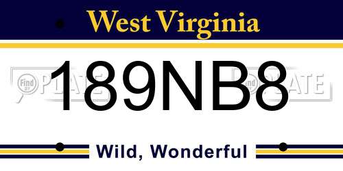 189NB8 West Virginia License Plate