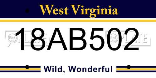 18AB502 West Virginia License Plate
