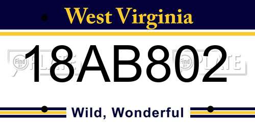 18AB802 West Virginia License Plate