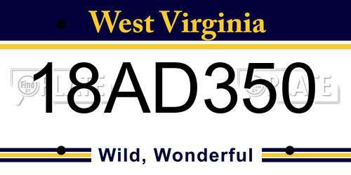 18AD350 West Virginia License Plate
