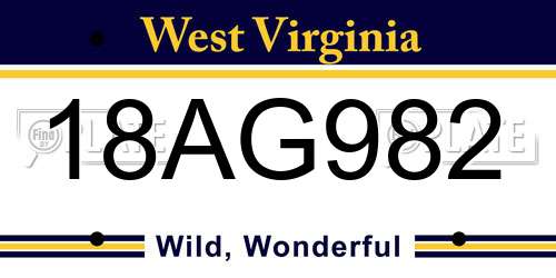 18AG982 West Virginia License Plate