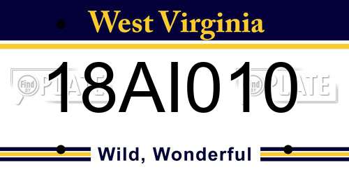 18AI010 West Virginia License Plate