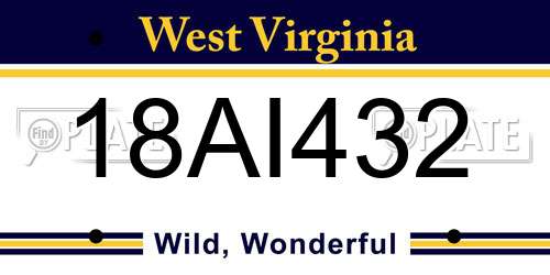 18AI432 West Virginia License Plate