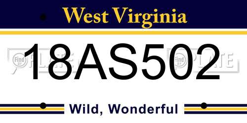 18AS502 West Virginia License Plate