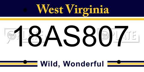 18AS807 West Virginia License Plate