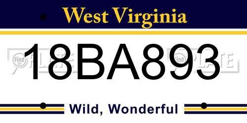 18BA893 West Virginia License Plate