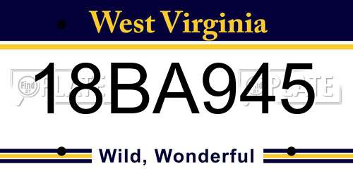 18BA945 West Virginia License Plate