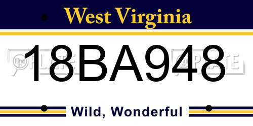 18BA948 West Virginia License Plate