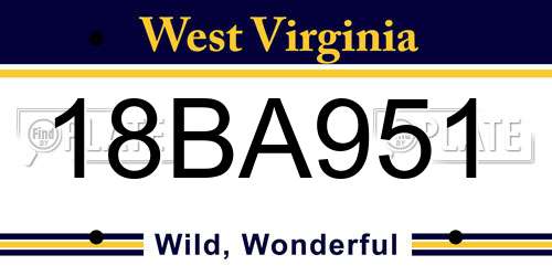 18BA951 West Virginia License Plate