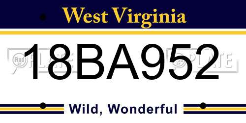 18BA952 West Virginia License Plate