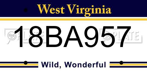 18BA957 West Virginia License Plate