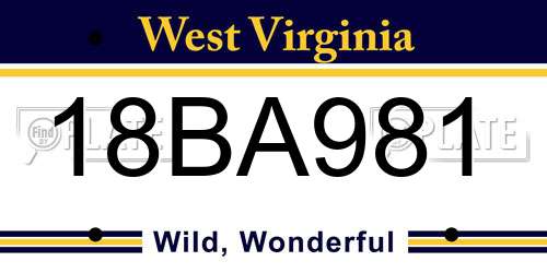 18BA981 West Virginia License Plate