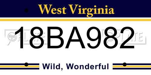 18BA982 West Virginia License Plate