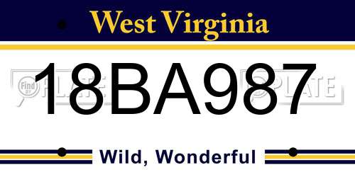 18BA987 West Virginia License Plate