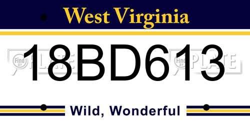 18BD613 West Virginia License Plate