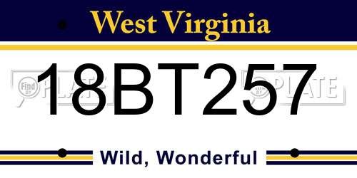 18BT257 West Virginia License Plate
