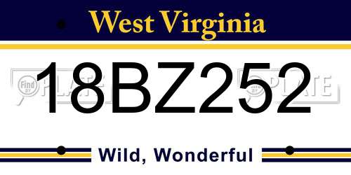 18BZ252 West Virginia License Plate