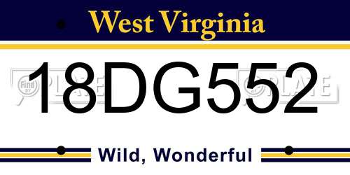18DG552 West Virginia License Plate