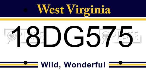 18DG575 West Virginia License Plate