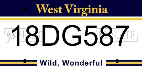 18DG587 West Virginia License Plate
