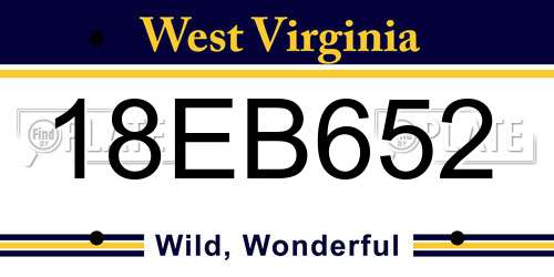 18EB652 West Virginia License Plate
